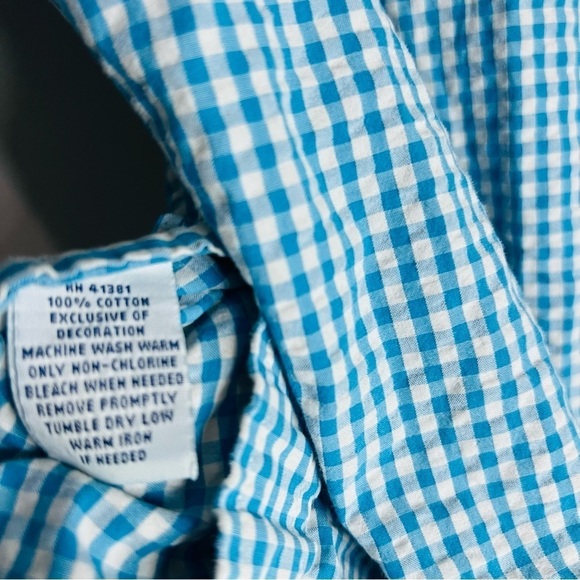 Ralph Lauren Blue Gingham Seersucker Cotton Button Up M - Picture 4 of 6
